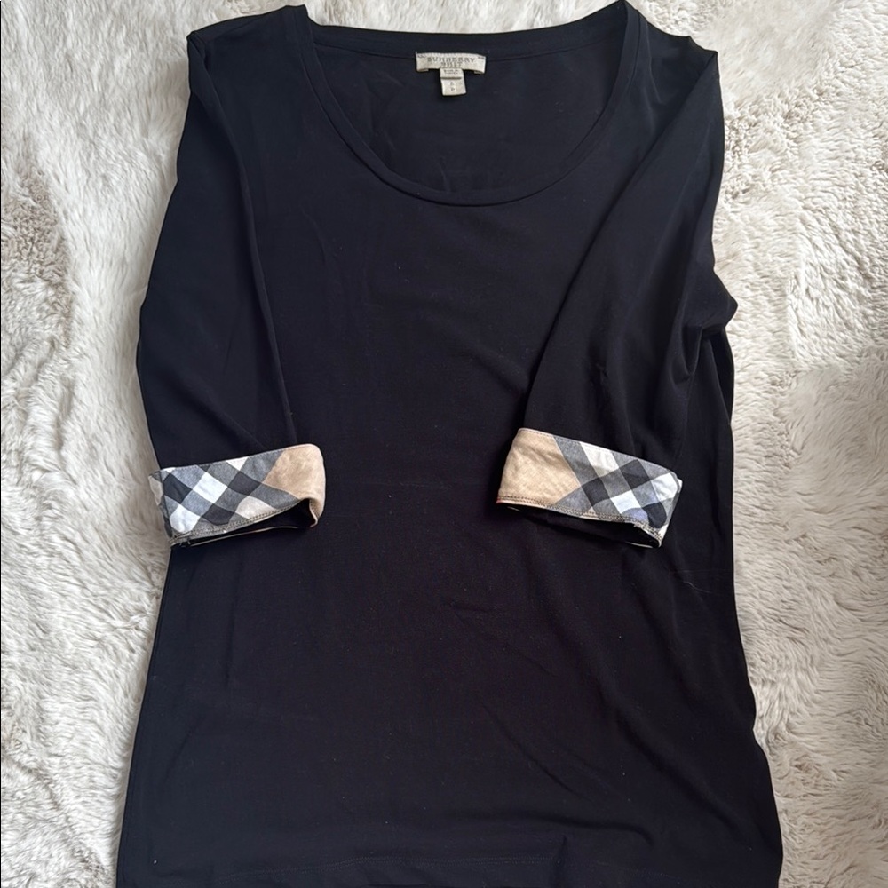 Black Long Sleeve Tee with Plaid Cuffs